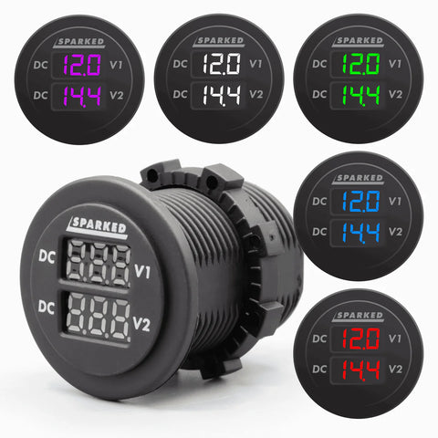 Dual Battery Voltmeter Monitor 12VDC for Main and AUX Battery